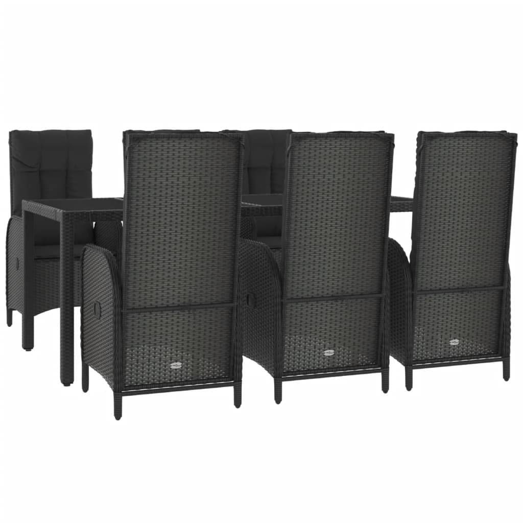 vidaXL 7-tlg. Garten-Essgruppe mit Kissen Schwarz und Grau Poly Rattan