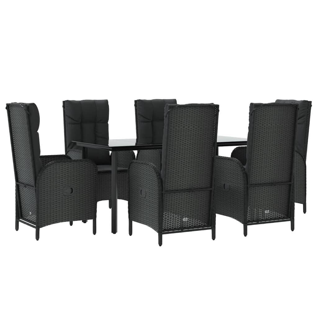 vidaXL 7-tlg. Garten-Essgruppe mit Kissen Schwarz Poly Rattan