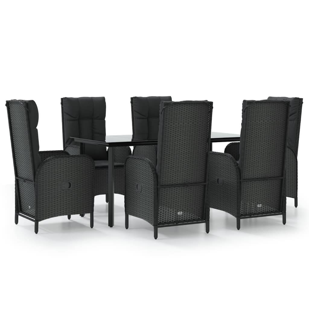 vidaXL 7-tlg. Garten-Essgruppe mit Kissen Schwarz Poly Rattan