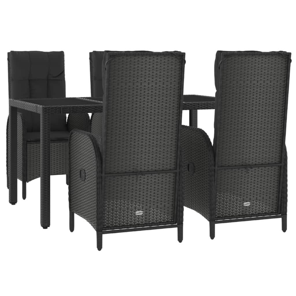 vidaXL 5-tlg. Garten-Essgruppe mit Kissen Schwarz Poly Rattan