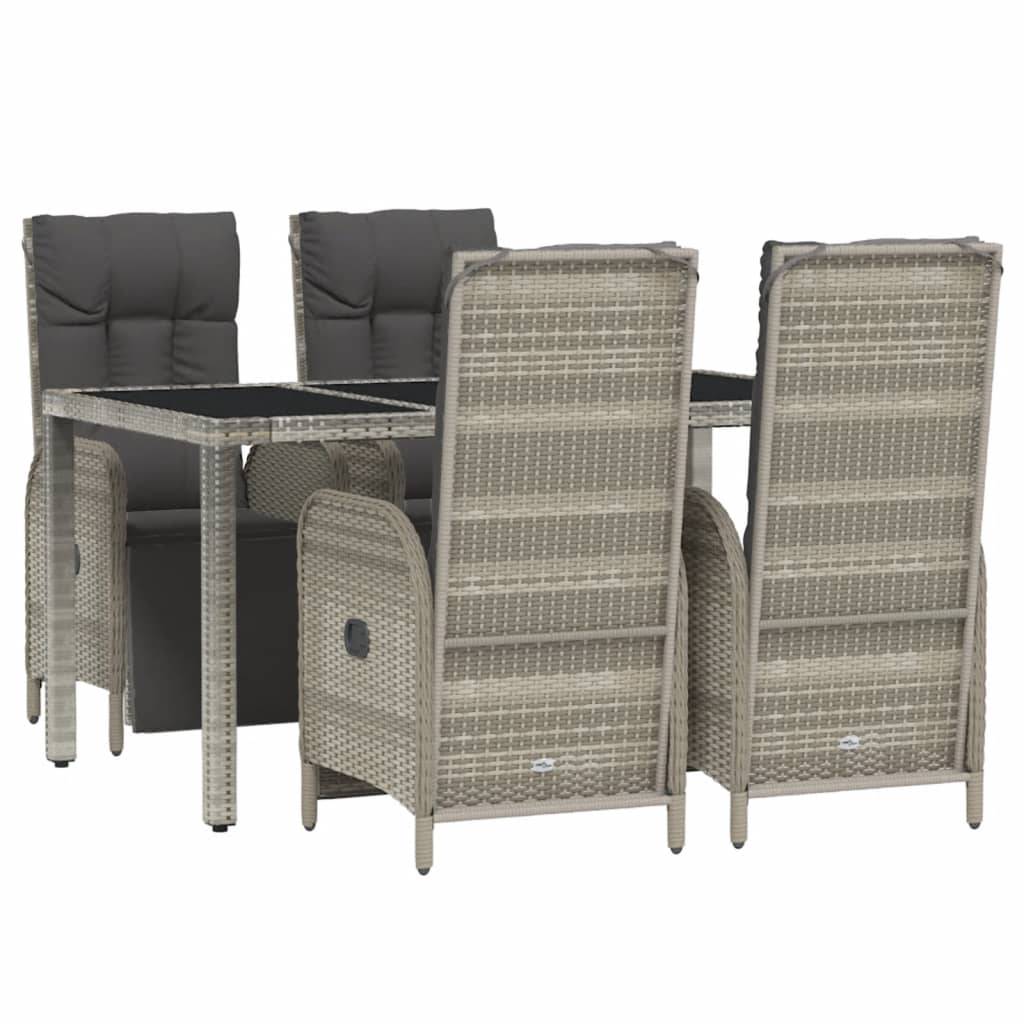 vidaXL 5-tlg. Garten-Essgruppe mit Kissen Grau Poly Rattan
