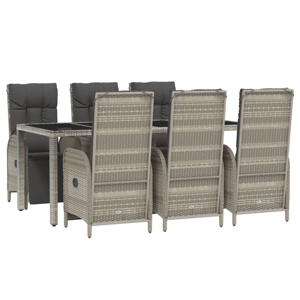 vidaXL 7-tlg. Garten-Essgruppe mit Kissen Grau Poly Rattan