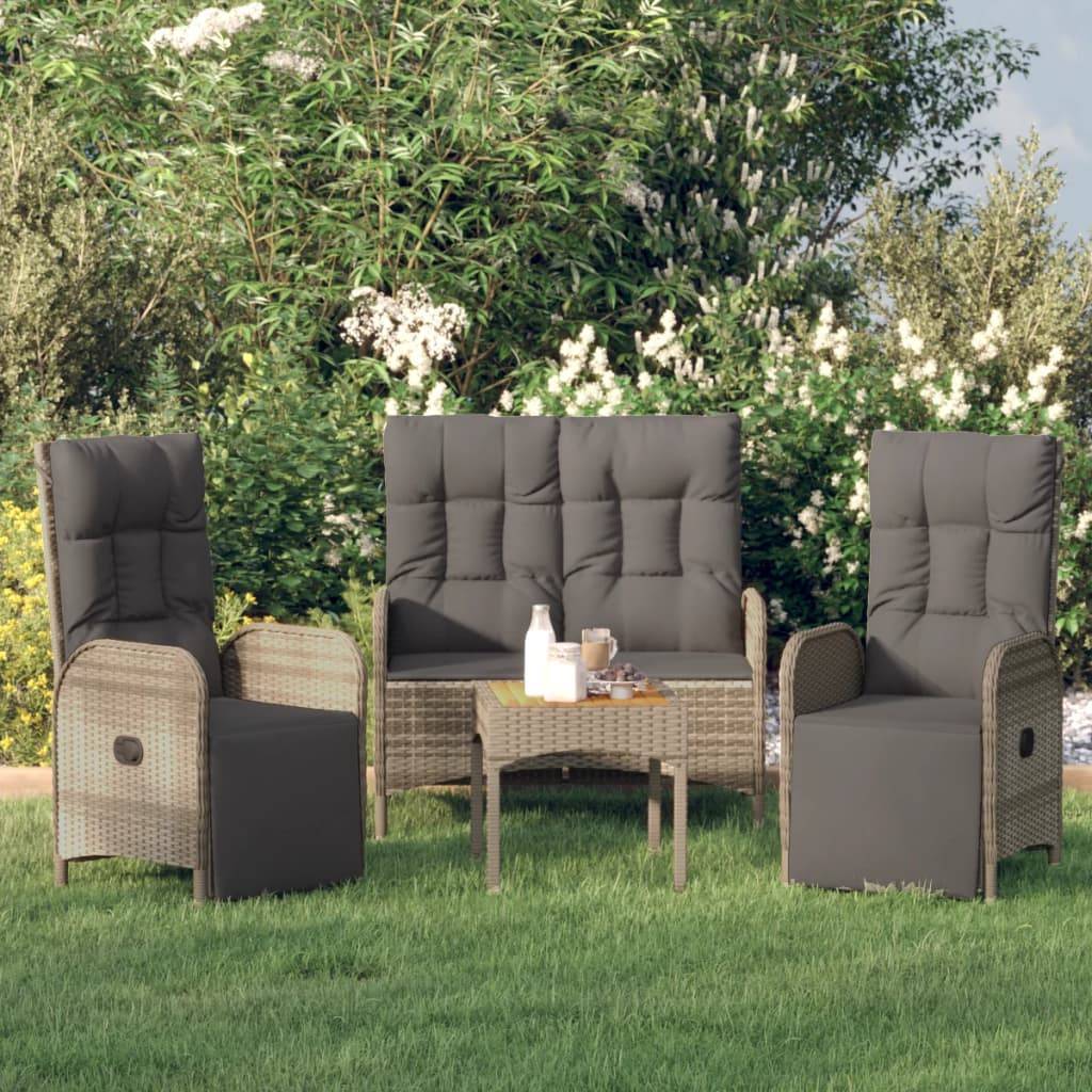 vidaXL 3-tlg. Garten-Essgruppe mit Kissen Grau Poly Rattan