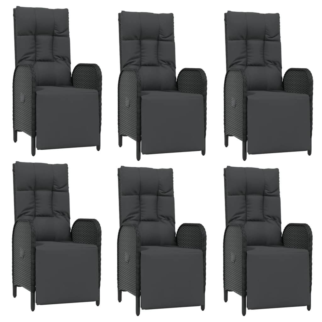 vidaXL 7-tlg. Garten-Essgruppe mit Kissen Schwarz Poly Rattan