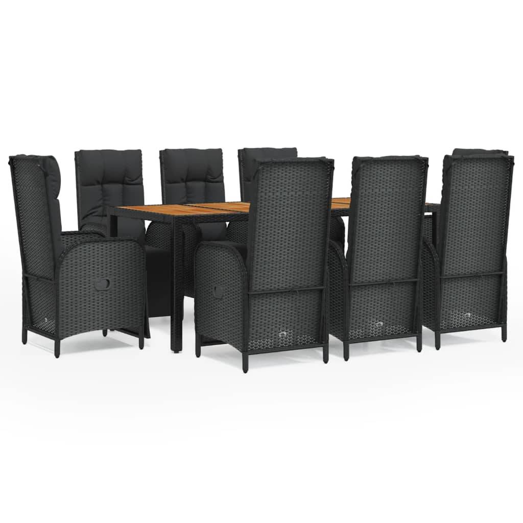 vidaXL 9-tlg. Garten-Essgruppe mit Kissen Schwarz Poly Rattan