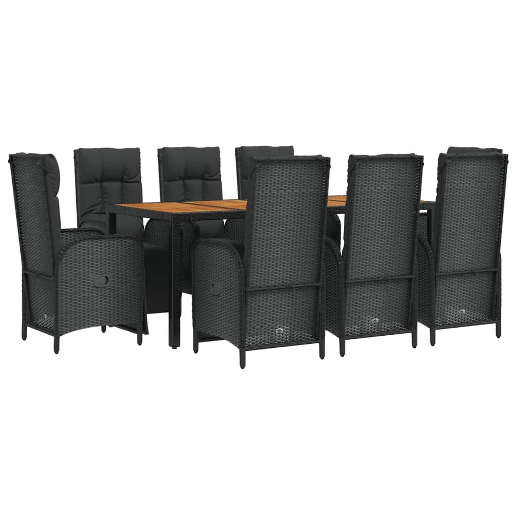vidaXL 9-tlg. Garten-Essgruppe mit Kissen Schwarz Poly Rattan