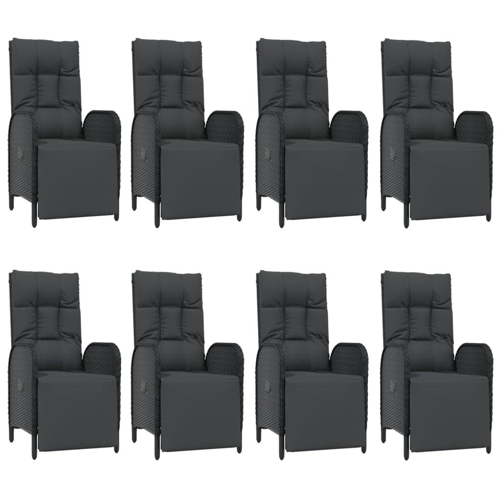 vidaXL 9-tlg. Garten-Essgruppe mit Kissen Schwarz Poly Rattan