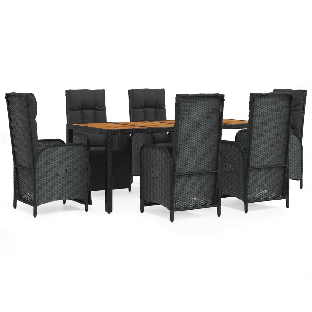 vidaXL 7-tlg. Garten-Essgruppe mit Kissen Schwarz Poly Rattan