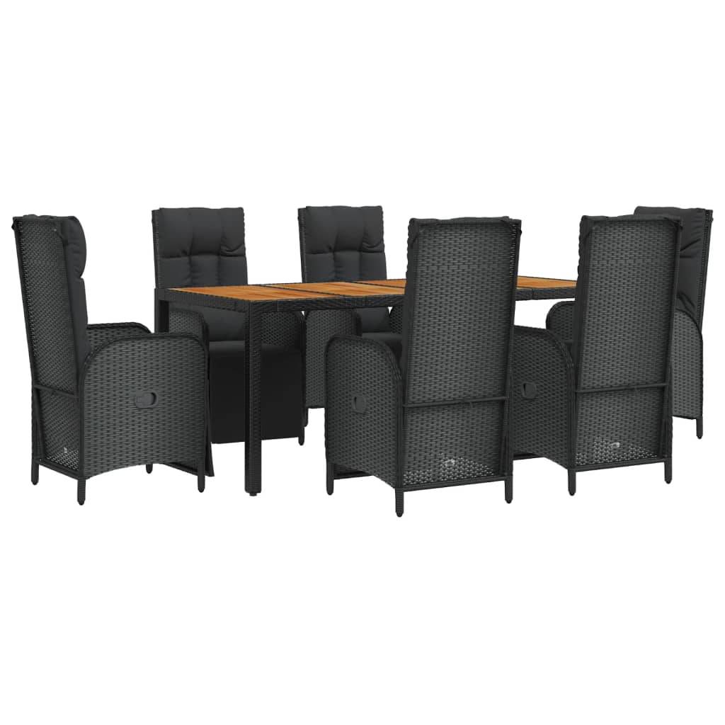 vidaXL 7-tlg. Garten-Essgruppe mit Kissen Schwarz Poly Rattan