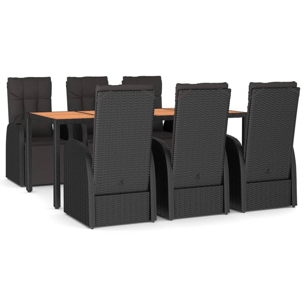 vidaXL 7-tlg. Garten-Essgruppe Schwarz Poly Rattan & Massivholz Akazie