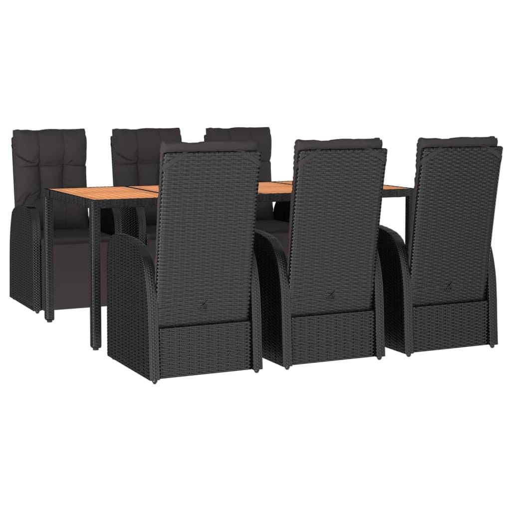 vidaXL 7-tlg. Garten-Essgruppe Schwarz Poly Rattan & Massivholz Akazie