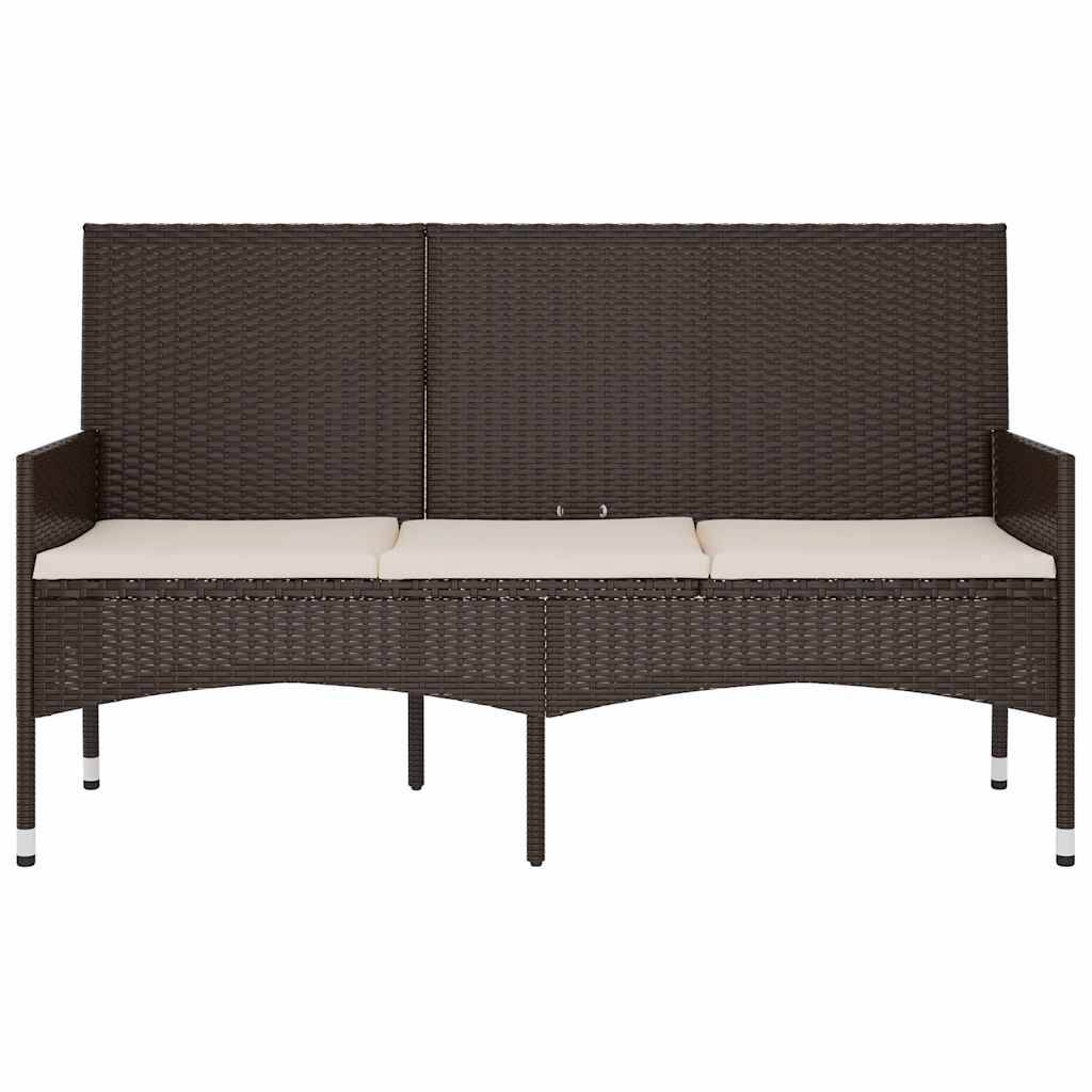 vidaXL Gartenbank 3-Sitzer mit Kissen Braun Poly Rattan