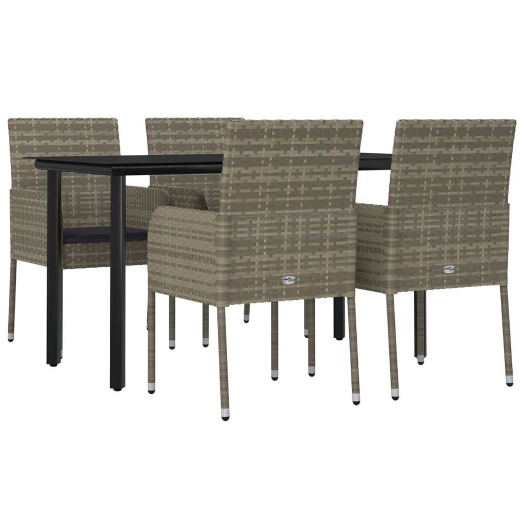 vidaXL 5-tlg. Garten-Essgruppe mit Kissen Schwarz und Grau Poly Rattan