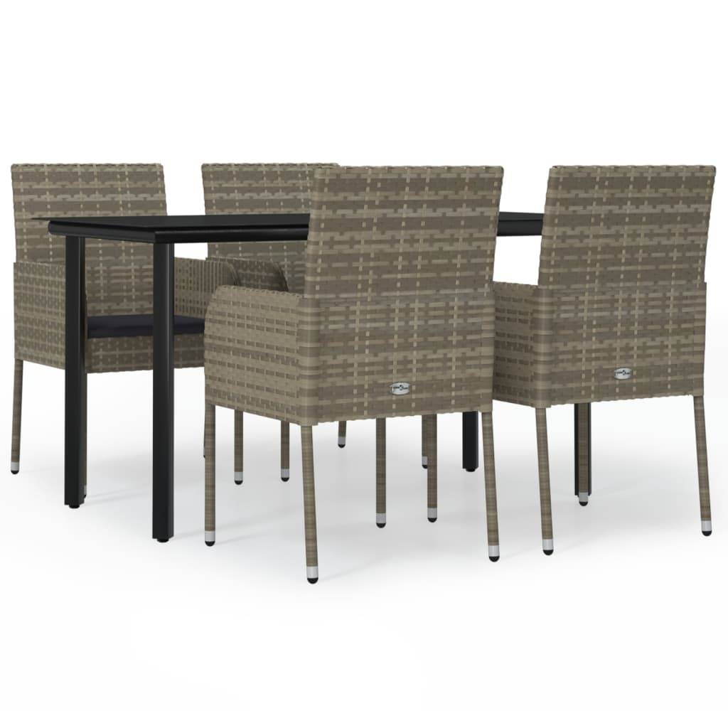 vidaXL 5-tlg. Garten-Essgruppe mit Kissen Schwarz und Grau Poly Rattan