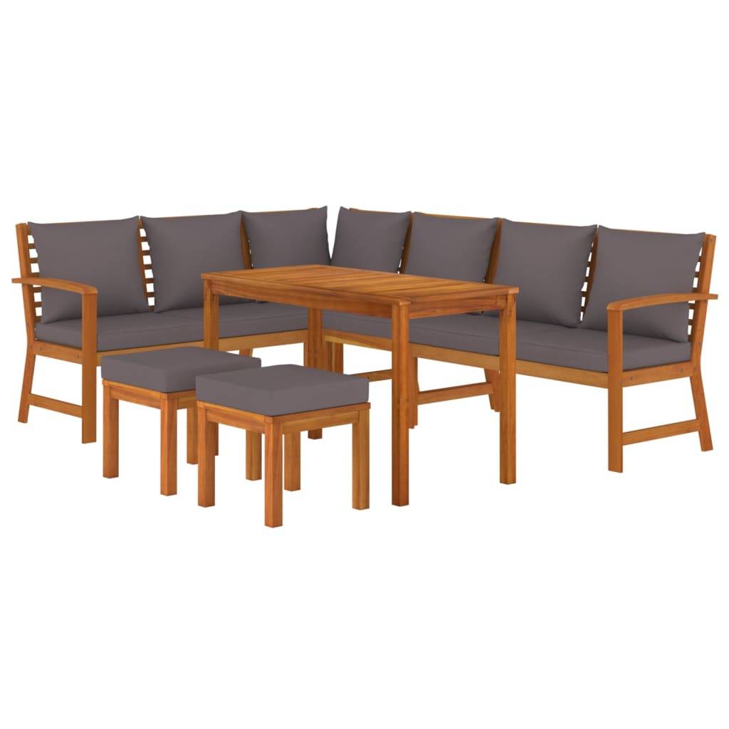 vidaXL 7-tlg. Garten-Essgruppe mit Kissen Massivholz Akazie