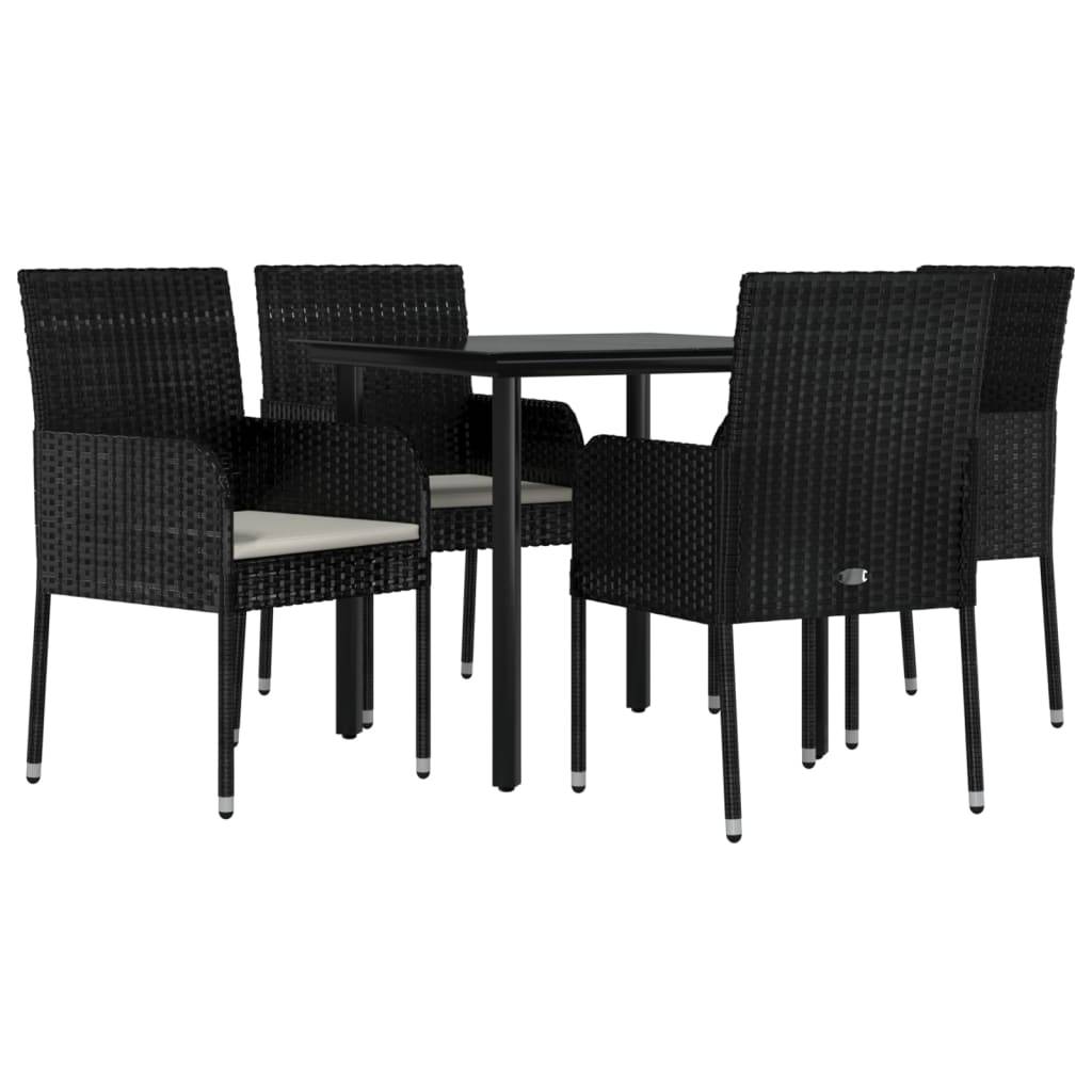 vidaXL 5-tlg. Garten-Essgruppe mit Kissen Schwarz Poly Rattan