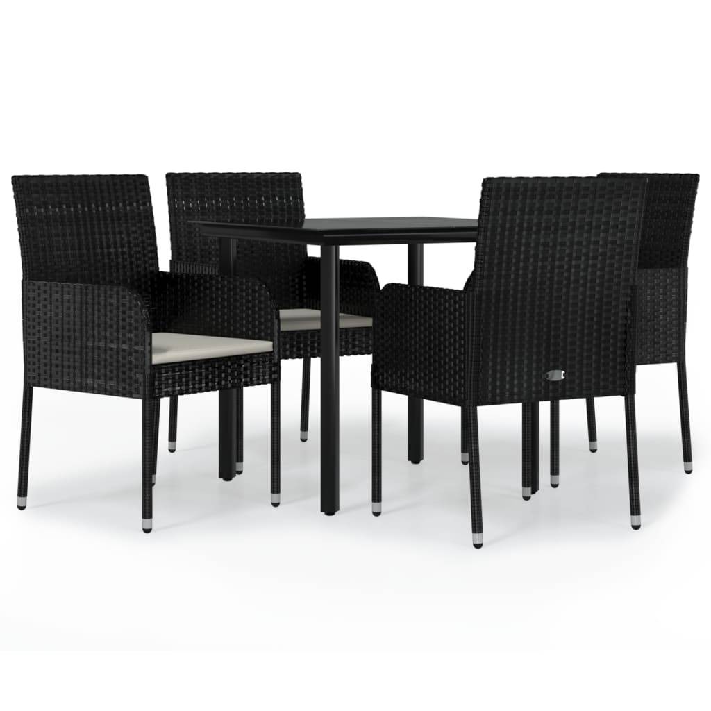 vidaXL 5-tlg. Garten-Essgruppe mit Kissen Schwarz Poly Rattan