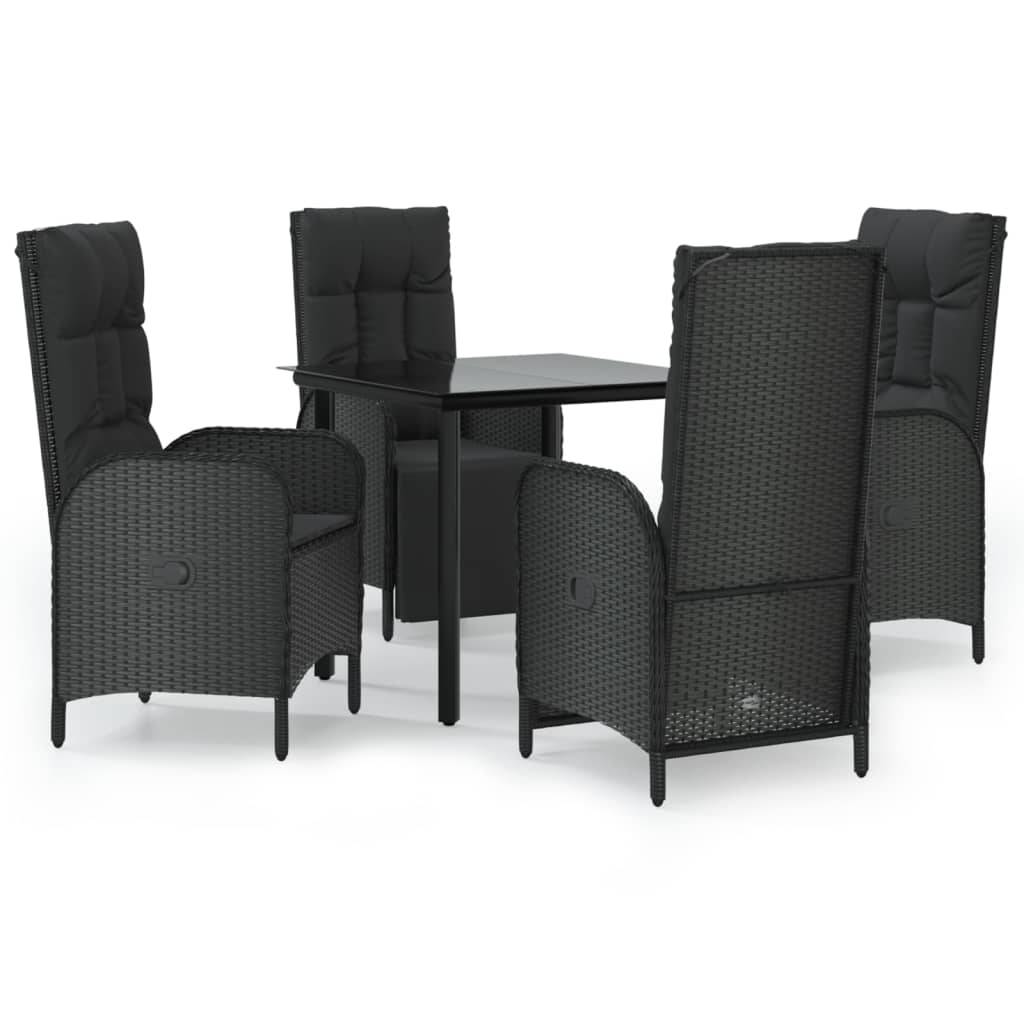 vidaXL 5-tlg. Garten-Essgruppe mit Kissen Schwarz Poly Rattan