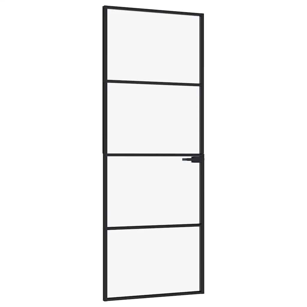 vidaXL Innentür Schwarz 76x201,5 cm Hartglas & Aluminium Schlank