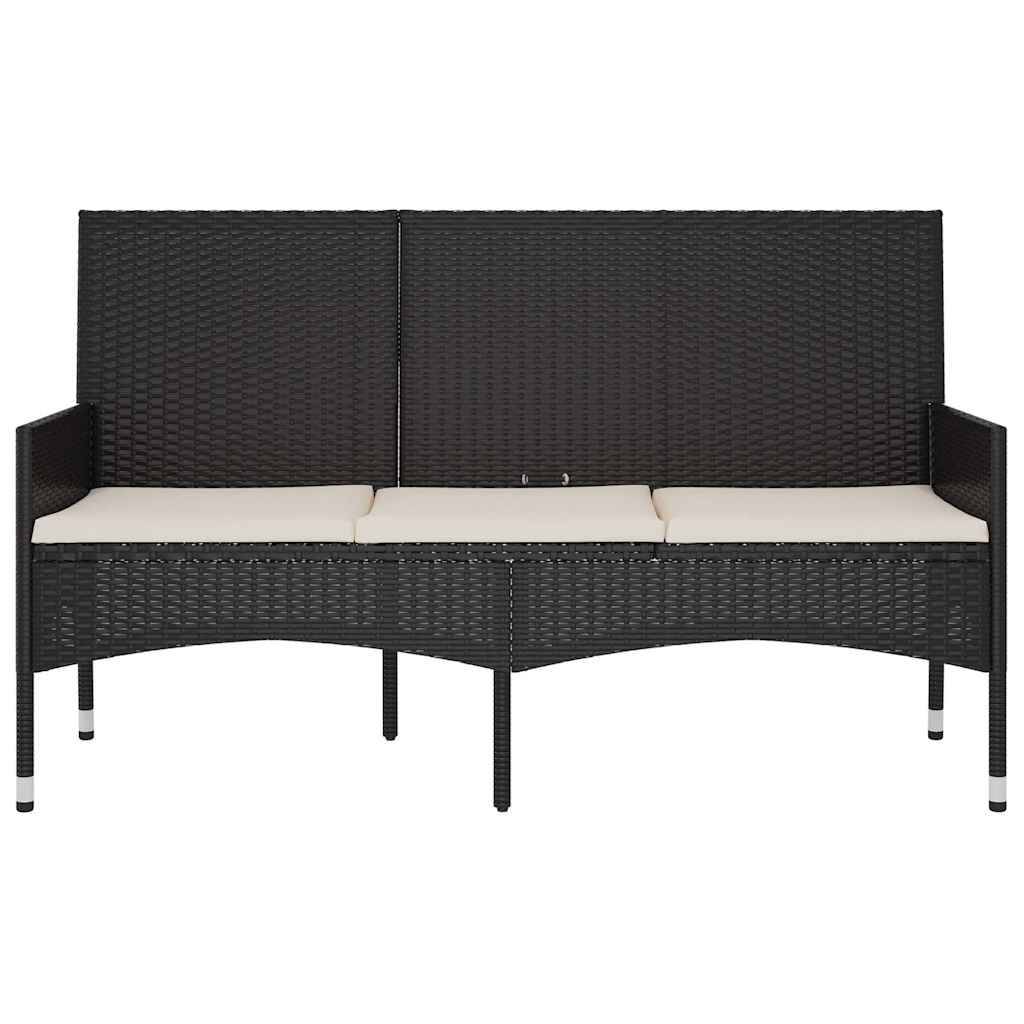 vidaXL Gartenbank 3-Sitzer mit Kissen Schwarz Poly Rattan