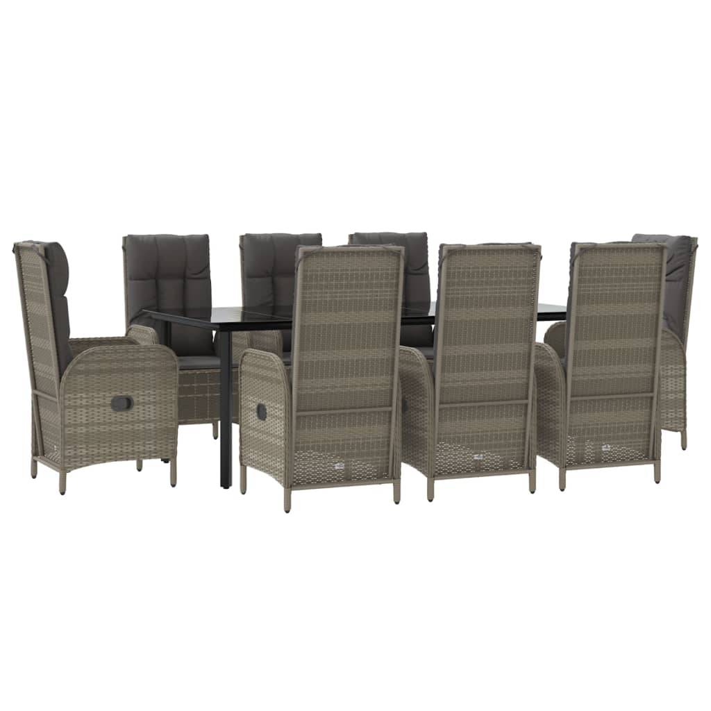 vidaXL 9-tlg. Garten-Essgruppe mit Kissen Schwarz und Grau Poly Rattan