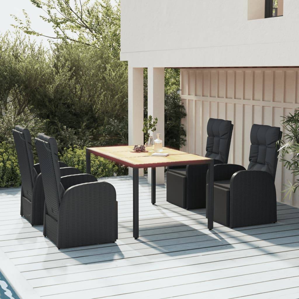 vidaXL 5-tlg. Garten-Essgruppe Schwarz Poly Rattan & Massivholz Akazie
