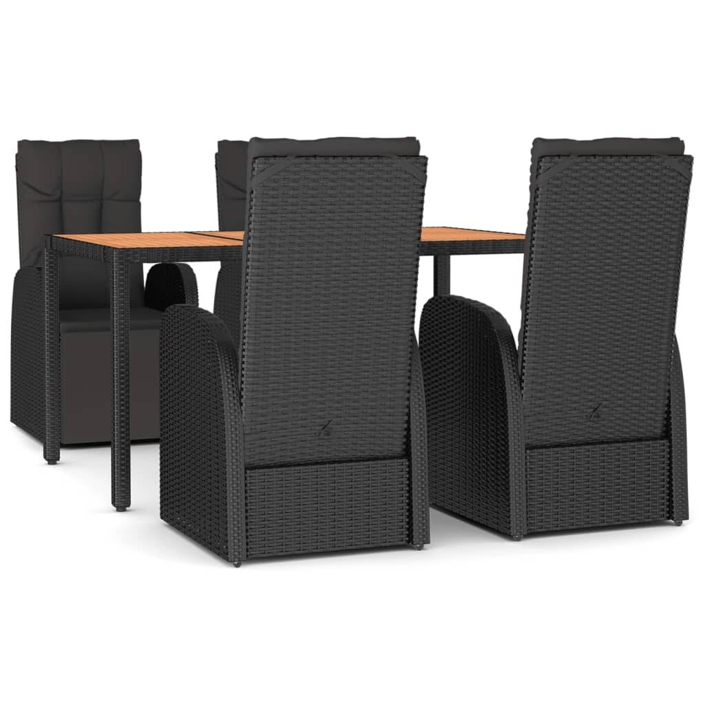 vidaXL 5-tlg. Garten-Essgruppe Schwarz Poly Rattan & Massivholz Akazie