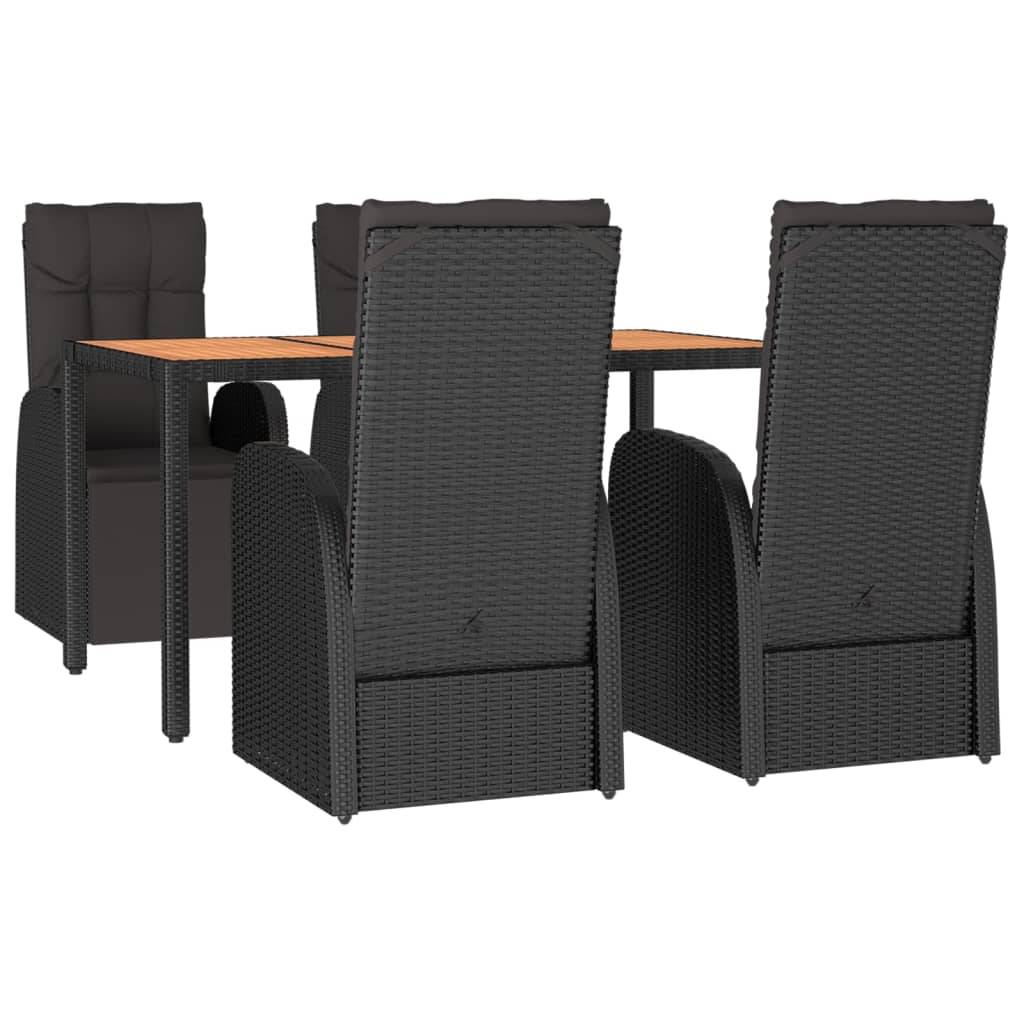 vidaXL 5-tlg. Garten-Essgruppe Schwarz Poly Rattan & Massivholz Akazie