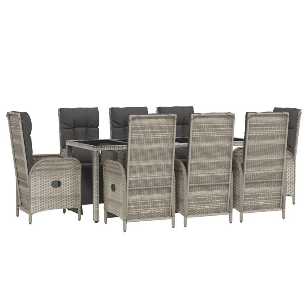 vidaXL 9-tlg. Garten-Essgruppe mit Kissen Grau Poly Rattan