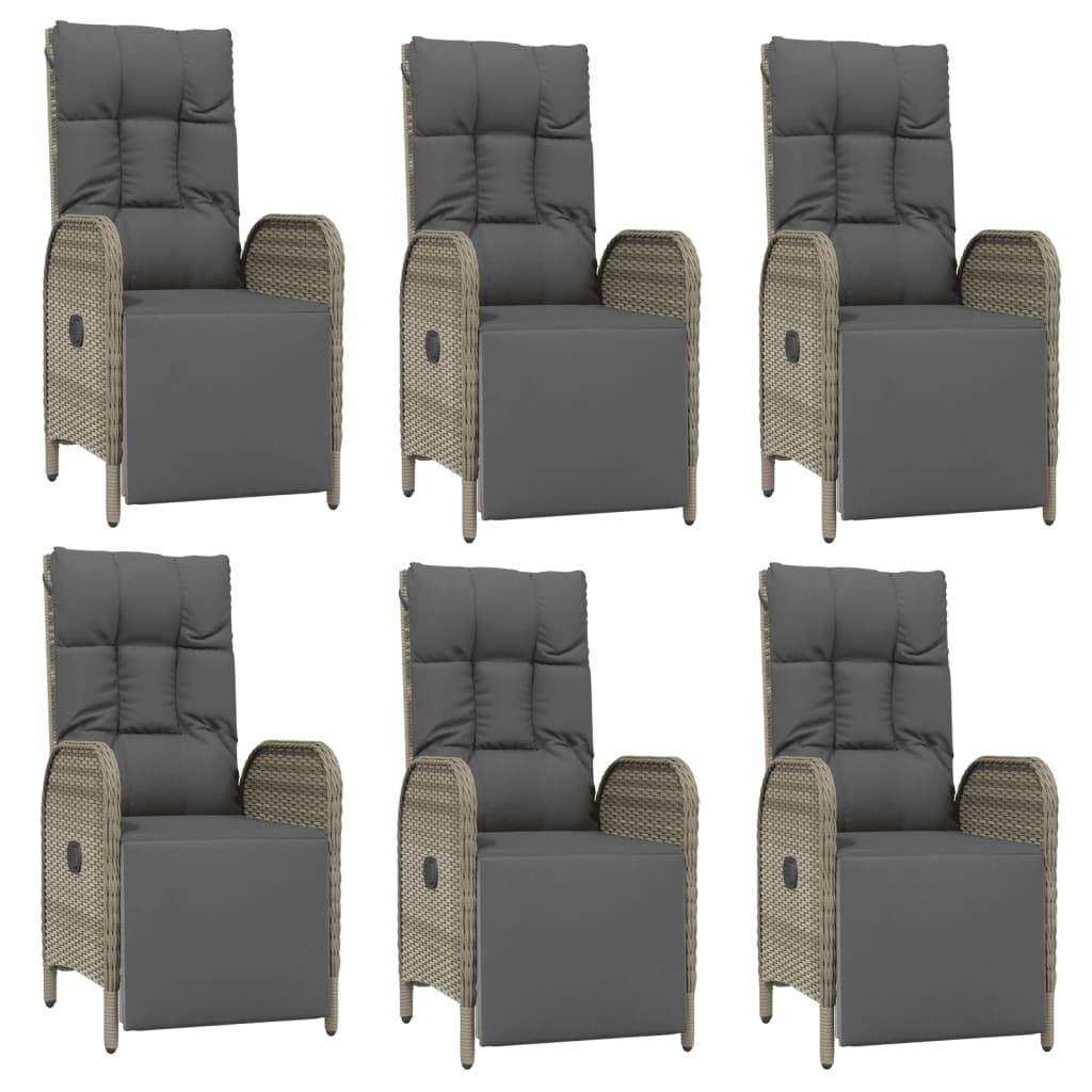 vidaXL 7-tlg. Garten-Essgruppe mit Kissen Grau Poly Rattan