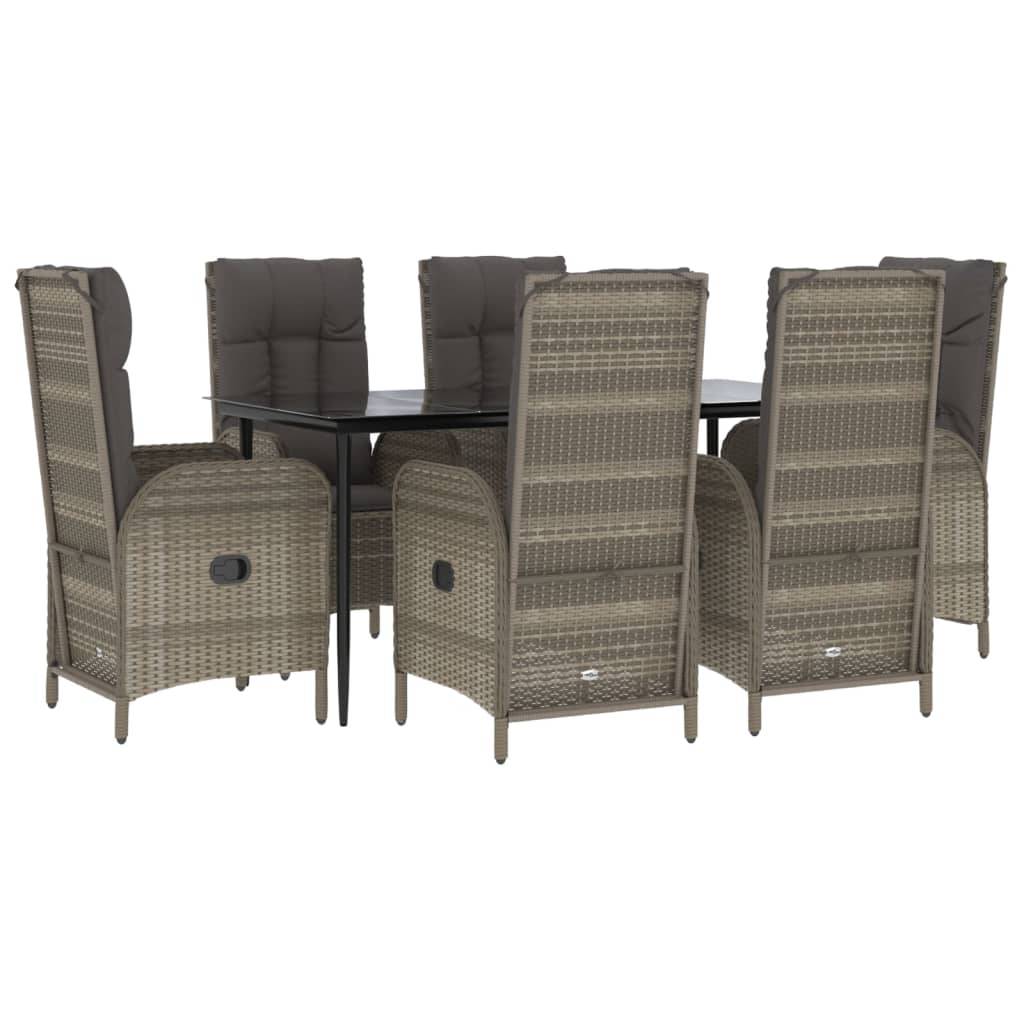 vidaXL 7-tlg. Garten-Essgruppe mit Kissen Schwarz und Grau Poly Rattan