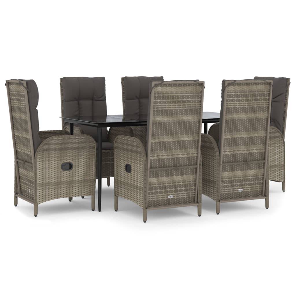 vidaXL 7-tlg. Garten-Essgruppe mit Kissen Schwarz und Grau Poly Rattan