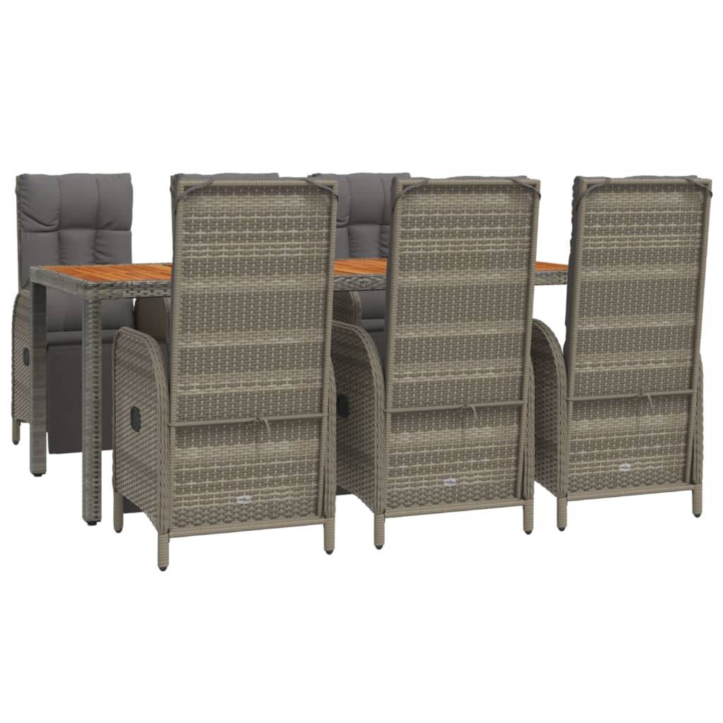 vidaXL 7-tlg. Garten-Essgruppe mit Kissen Grau Poly Rattan