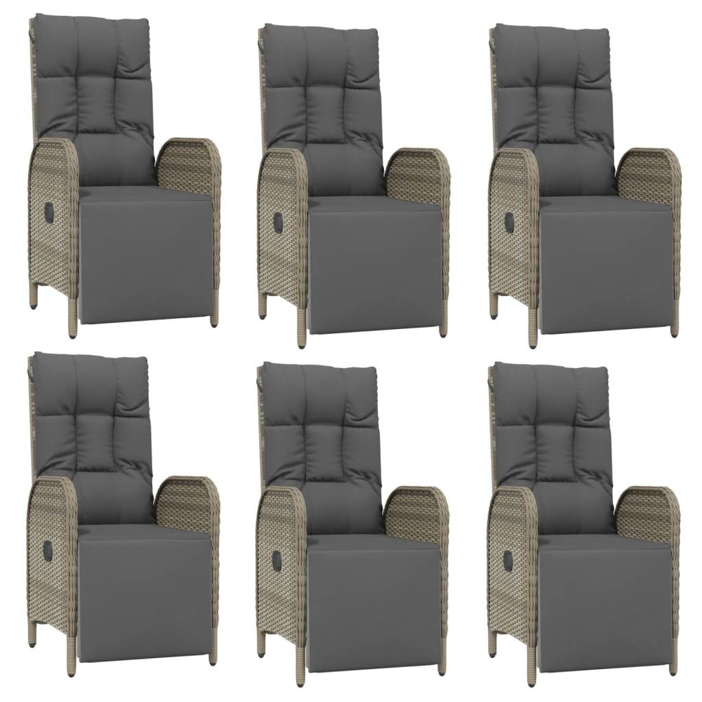 vidaXL 7-tlg. Garten-Essgruppe mit Kissen Grau Poly Rattan