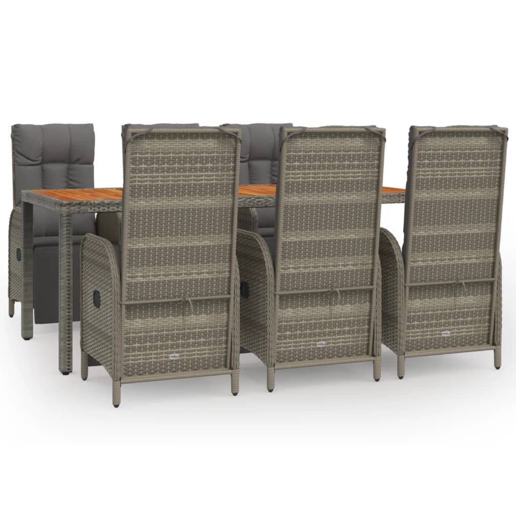 vidaXL 7-tlg. Garten-Essgruppe mit Kissen Grau Poly Rattan
