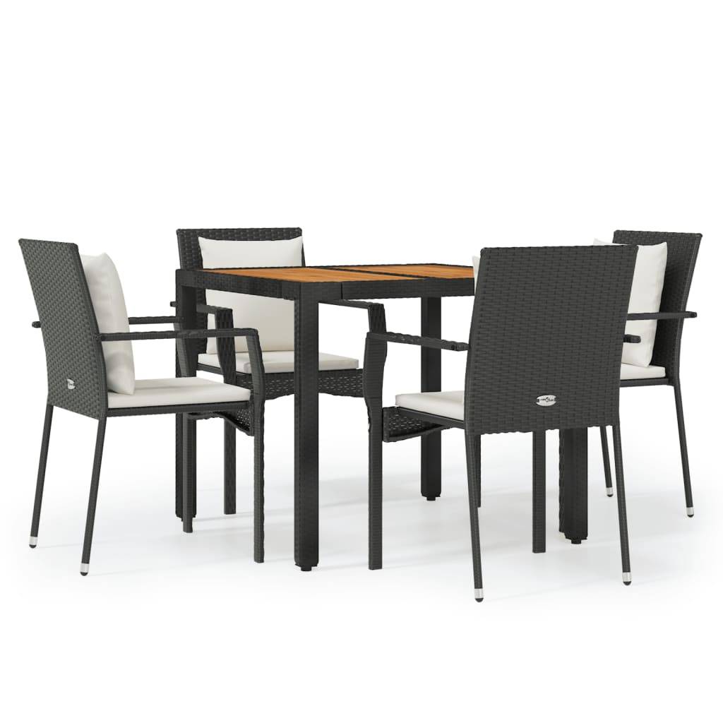 vidaXL 5-tlg. Garten-Essgruppe mit Kissen Schwarz Poly Rattan