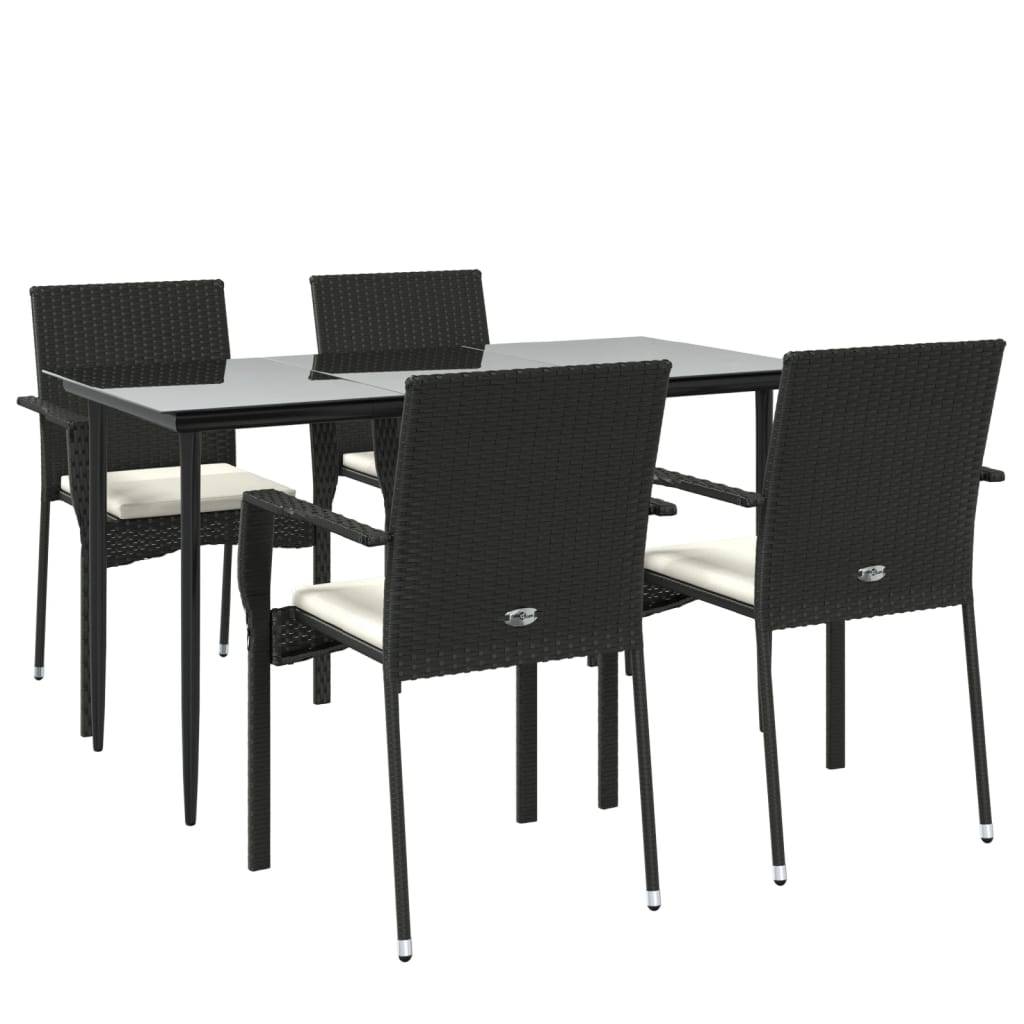 vidaXL 5-tlg. Garten-Essgruppe mit Kissen Schwarz Poly Rattan