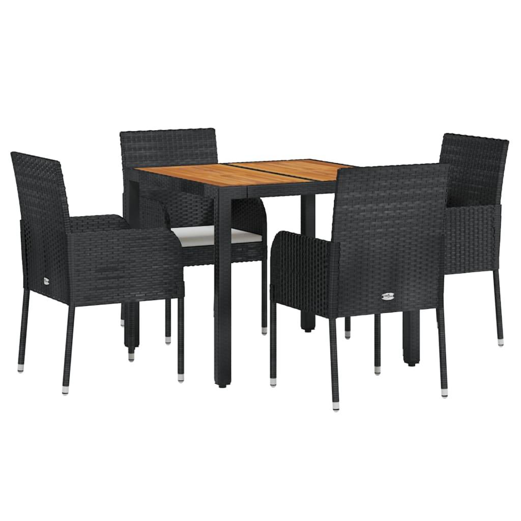 vidaXL 5-tlg. Garten-Essgruppe mit Kissen Schwarz Poly Rattan