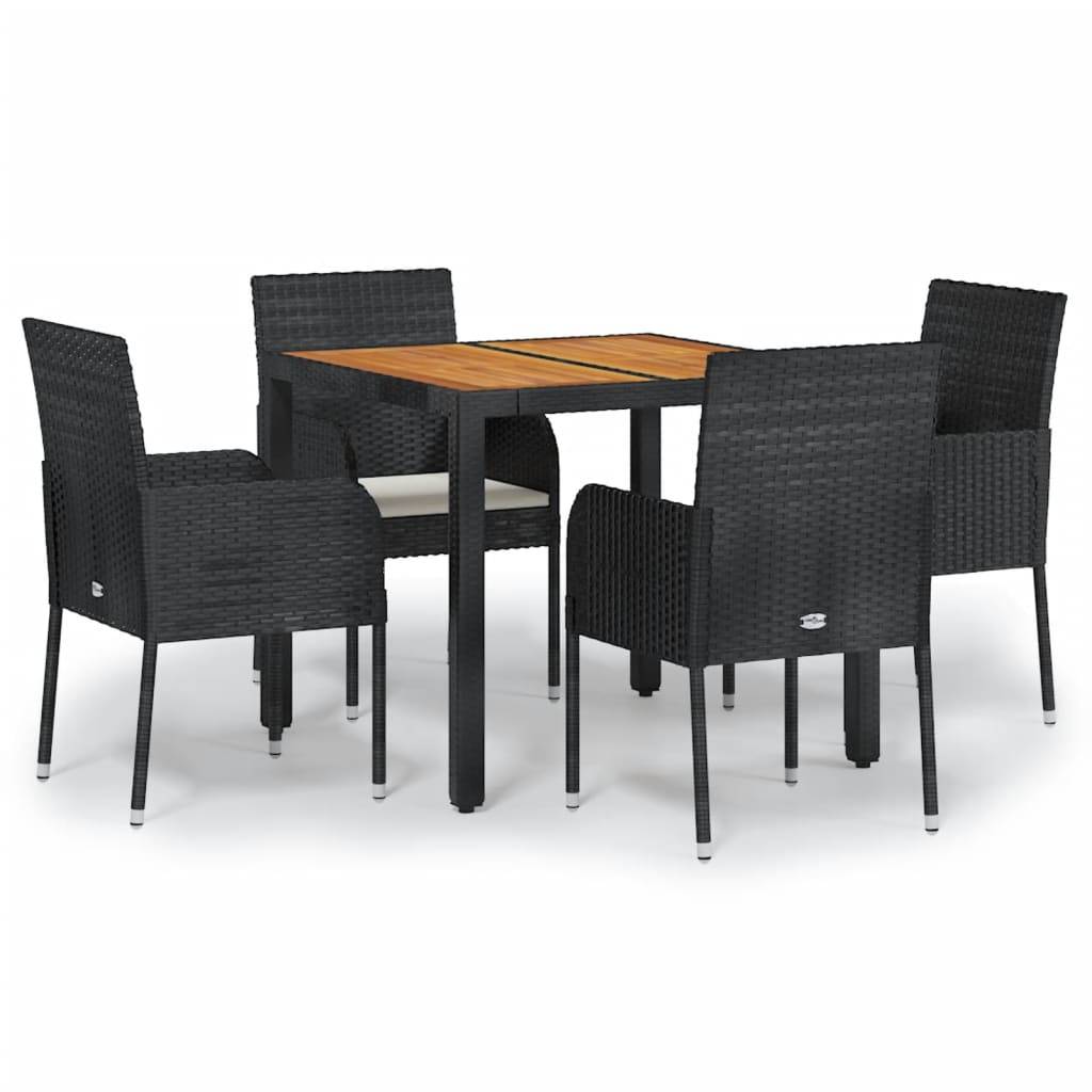 vidaXL 5-tlg. Garten-Essgruppe mit Kissen Schwarz Poly Rattan