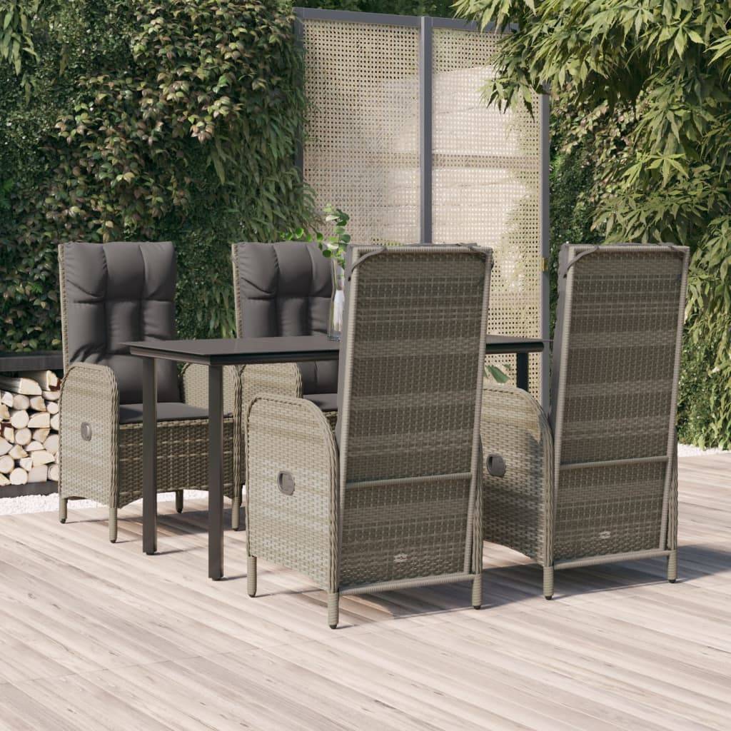 vidaXL 5-tlg. Garten-Essgruppe mit Kissen Schwarz und Grau Poly Rattan