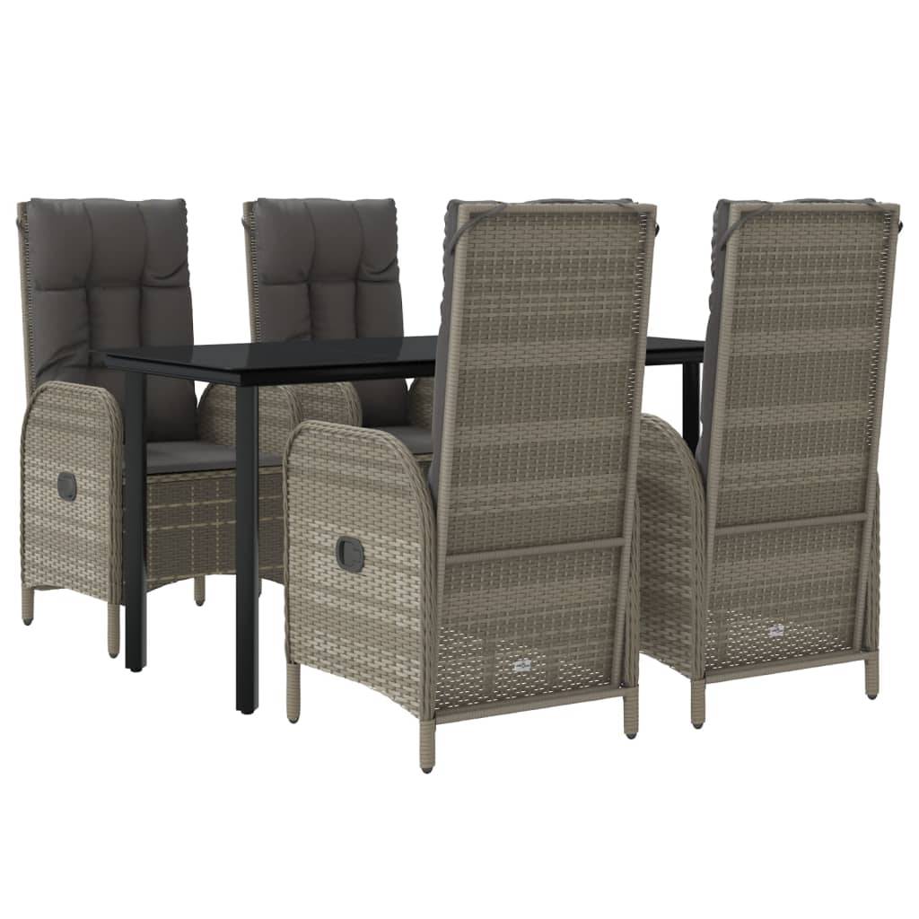 vidaXL 5-tlg. Garten-Essgruppe mit Kissen Schwarz und Grau Poly Rattan