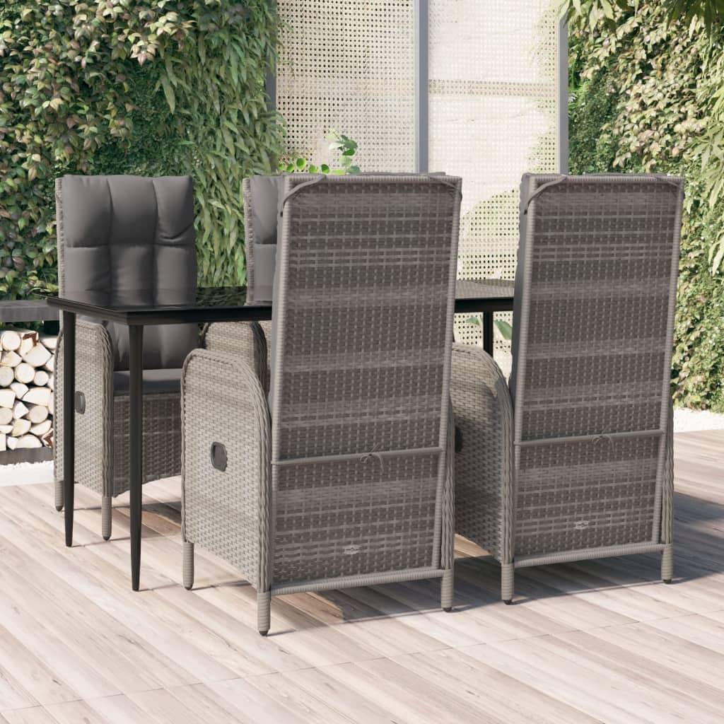 vidaXL 5-tlg. Garten-Essgruppe mit Kissen Schwarz und Grau Poly Rattan