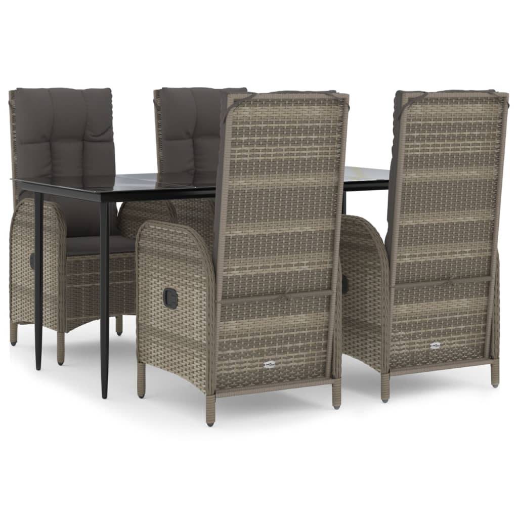 vidaXL 5-tlg. Garten-Essgruppe mit Kissen Schwarz und Grau Poly Rattan