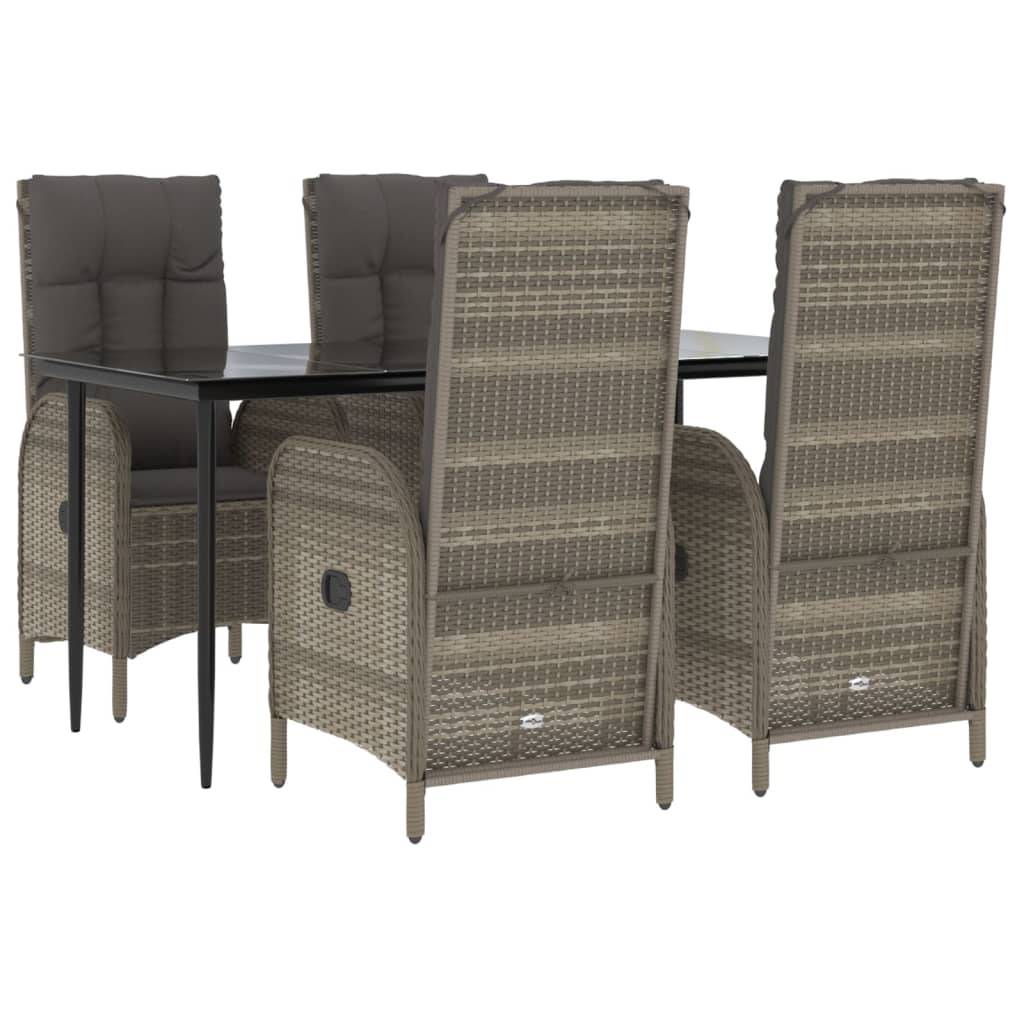 vidaXL 5-tlg. Garten-Essgruppe mit Kissen Schwarz und Grau Poly Rattan