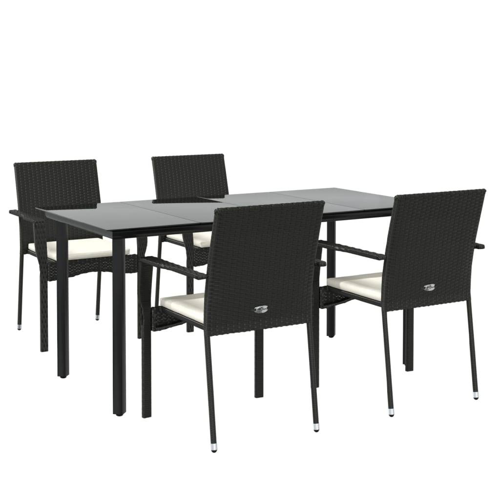 vidaXL 5-tlg. Garten-Essgruppe mit Kissen Schwarz Poly Rattan