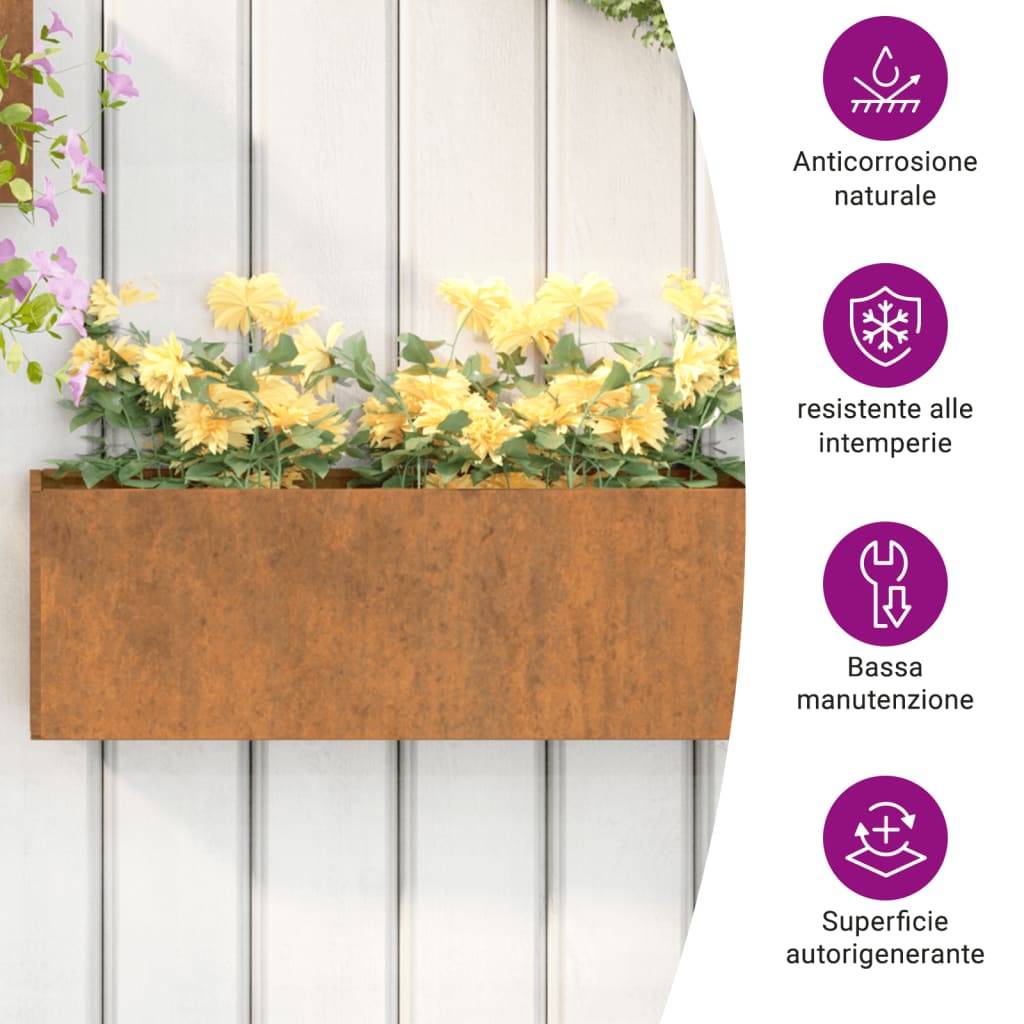 vidaXL Wand-Pflanzkübel 2 Stk. Rostig Cortenstahl 53x10x17 cm
