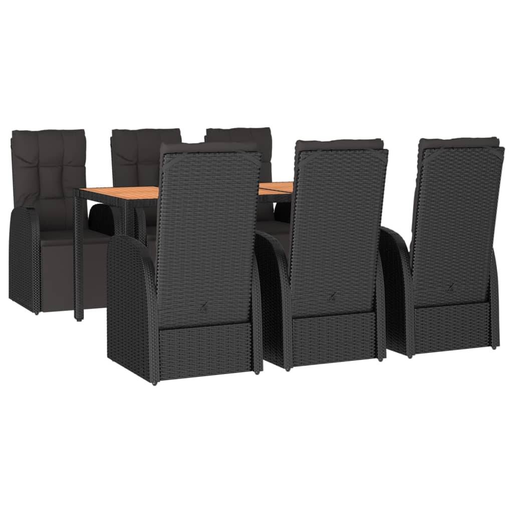 vidaXL 7-tlg. Garten-Essgruppe Schwarz Poly Rattan & Massivholz Akazie