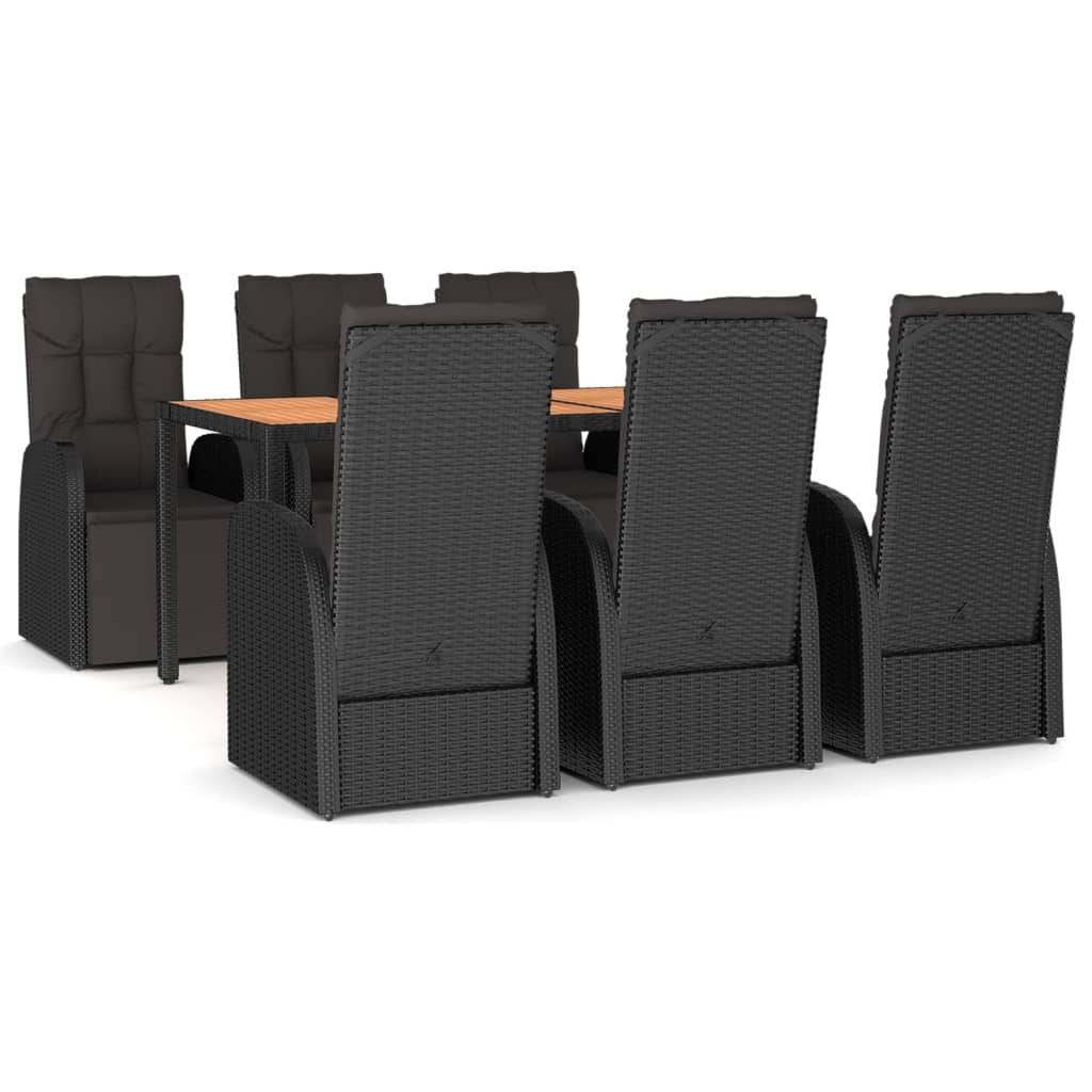 vidaXL 7-tlg. Garten-Essgruppe Schwarz Poly Rattan & Massivholz Akazie