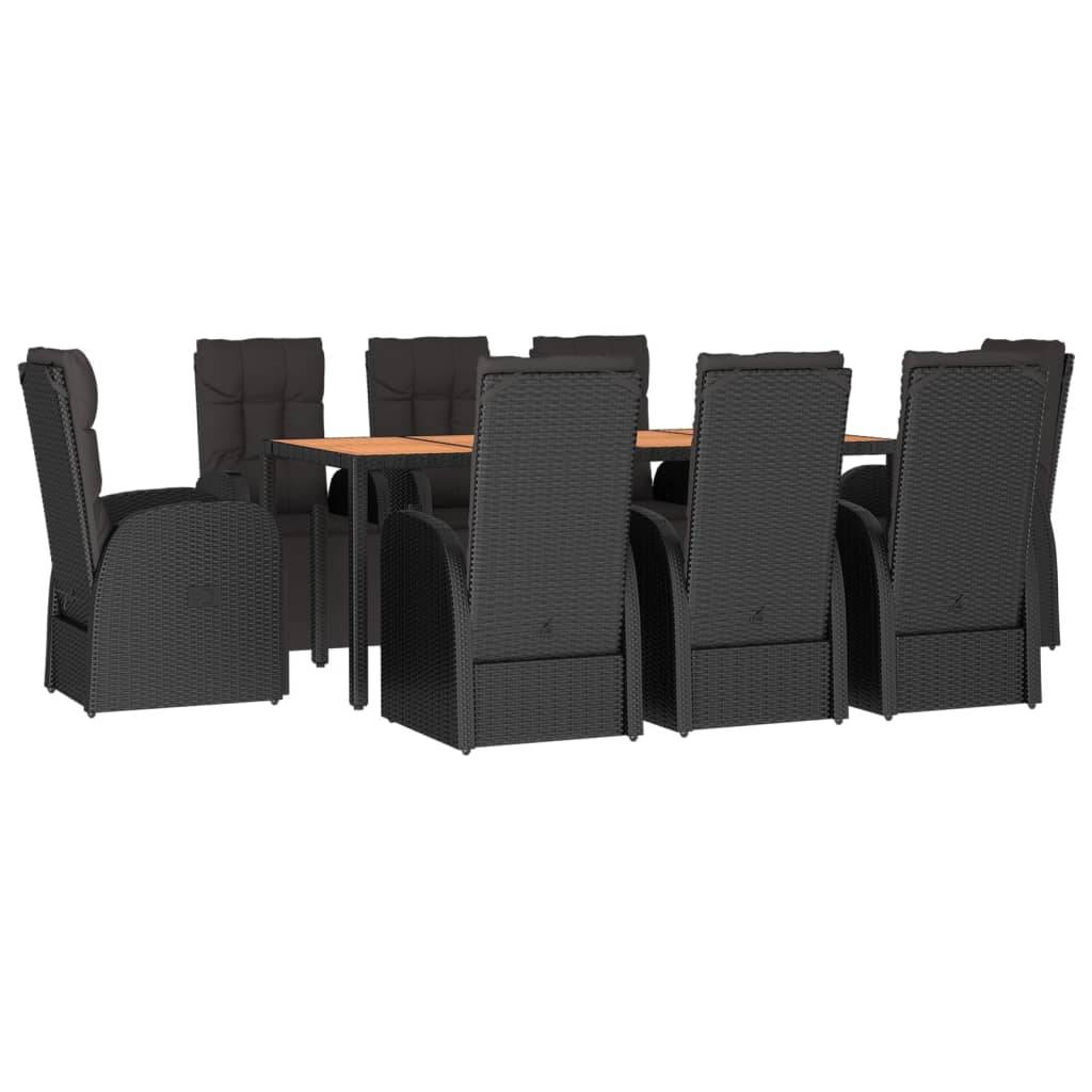 vidaXL 9-tlg. Garten-Essgruppe Schwarz Poly Rattan & Massivholz Akazie