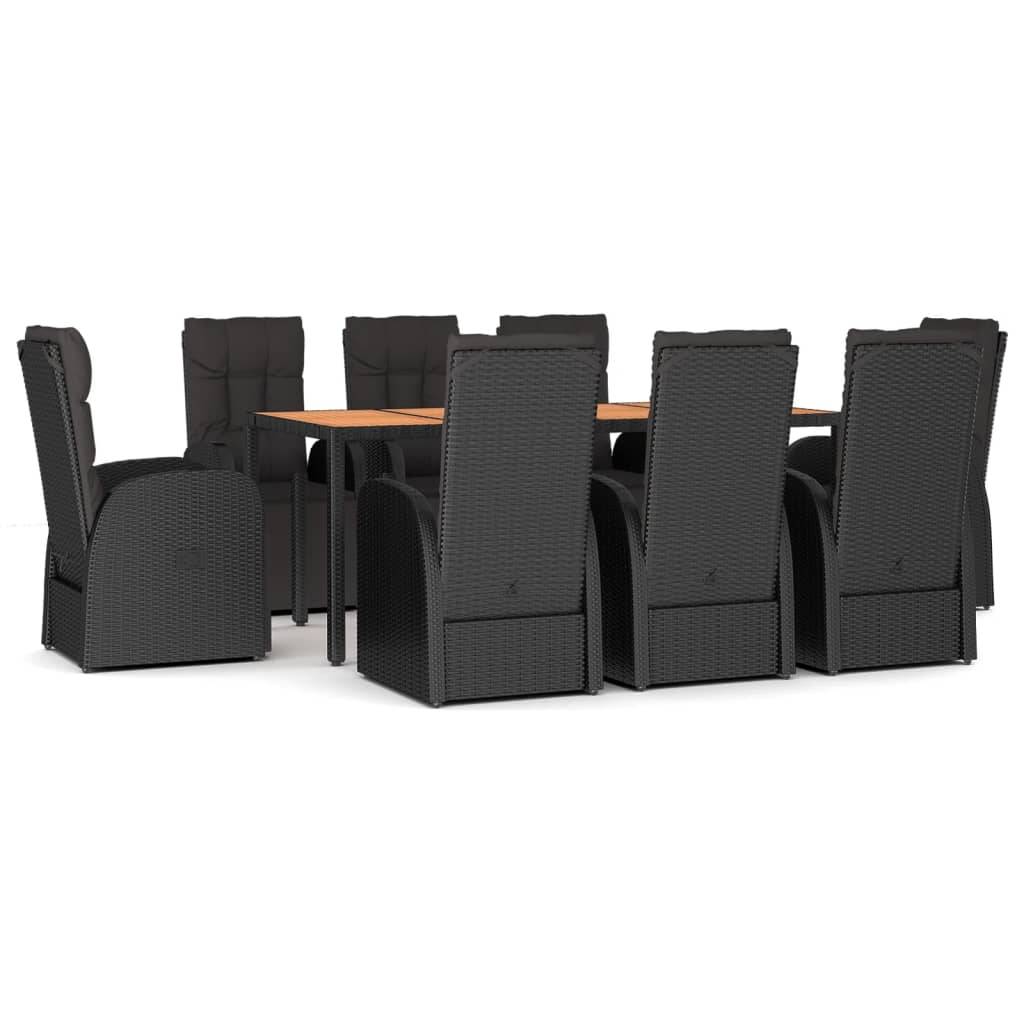 vidaXL 9-tlg. Garten-Essgruppe Schwarz Poly Rattan & Massivholz Akazie